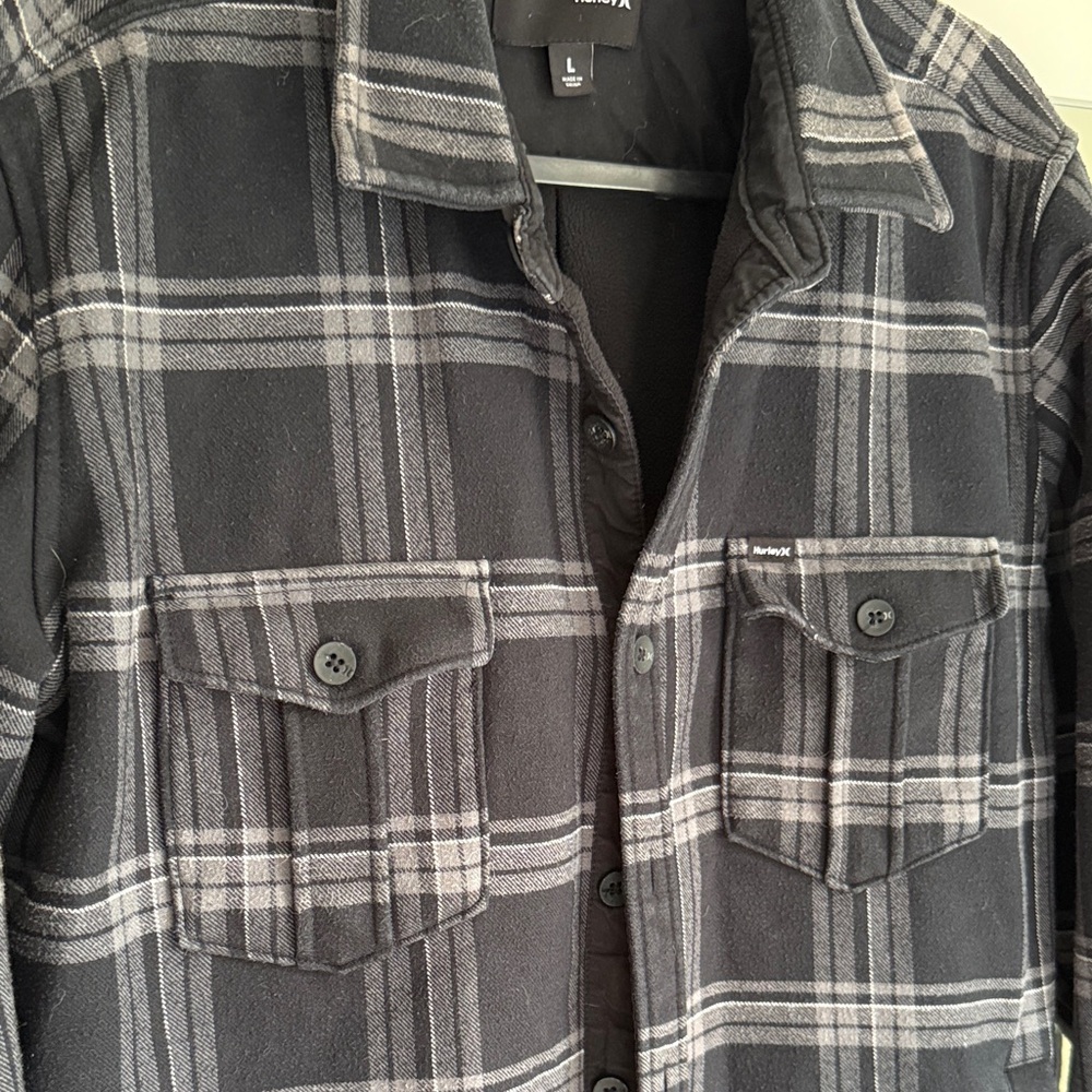 Hurley Charcoal and Light Gray Plaid Shirt Jacket